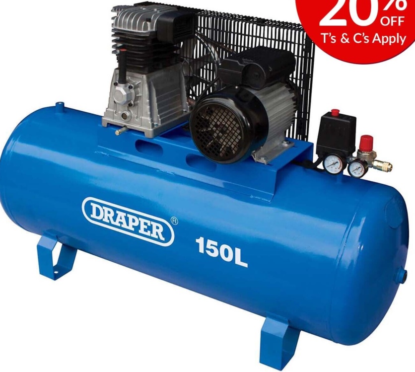 Draper 55304 230V 150L Stationary Belt-Driven Air Compressor 2.2kW / 3HP