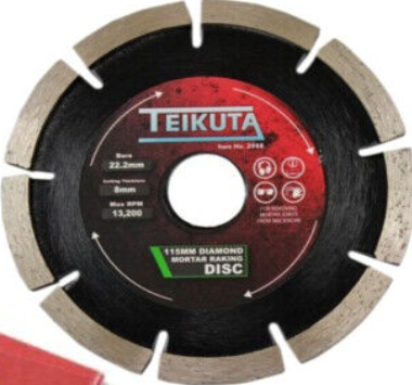 TEIKUTA Diamond Mortar Raking Disc 115 x 7 x 8 x 22.2mm Cement, NEW 2968