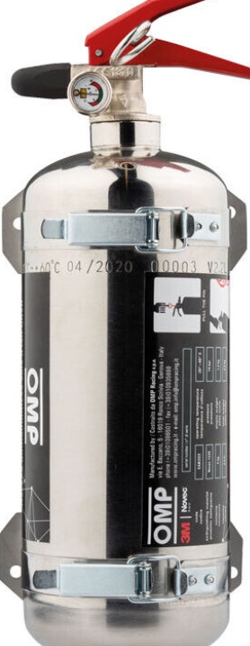 OMP 2kg Novec Hand Held FIA & MUK Approved Fire Extinguisher - Stainless Bottle