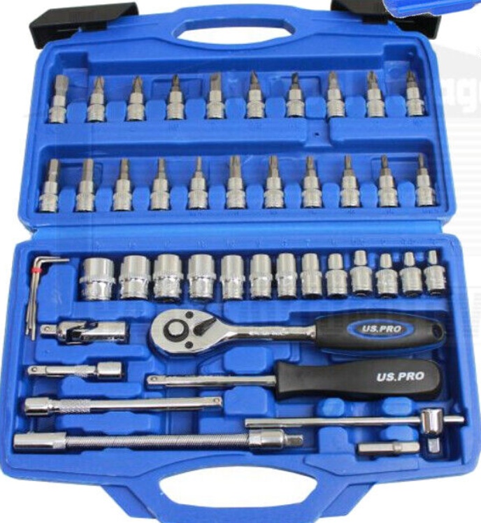 US PRO Tools 46pc 1/4"" dr Metric Socket & Bit Sockets Set, Ratchet, NEW 1387