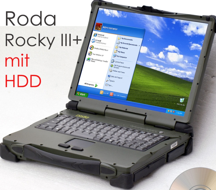 Bundeswehr Notebook Roda RK886EX SSD 2X RS-232 LPT Parallel PCMCIA Win XP RO3