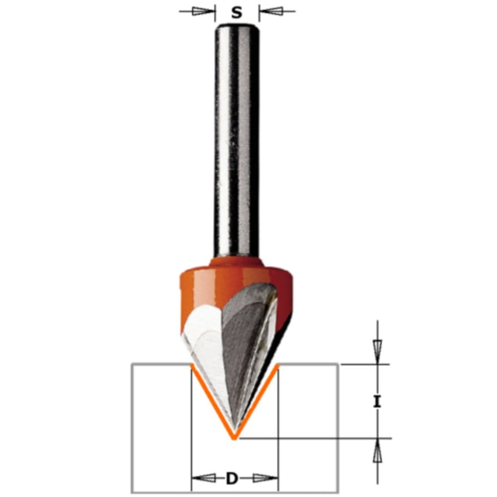 CMT Laser Point Router Bits 60° - 12.7 dia x 11mm cut x 1/4 shank