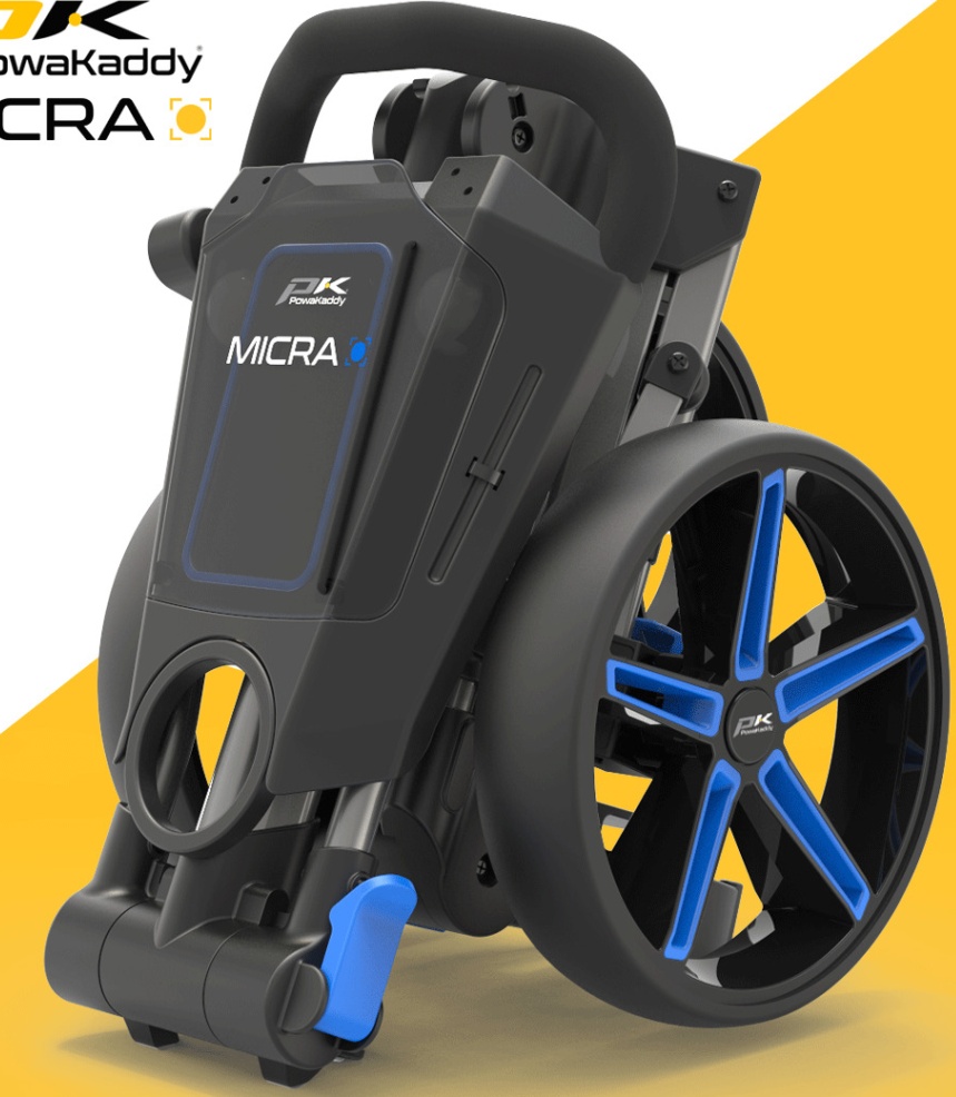 POWAKADDY 2026 MICRA GOLF TROLLEY / ULTRA COMPACT GOLF CART - GUNMETAL / BLUE