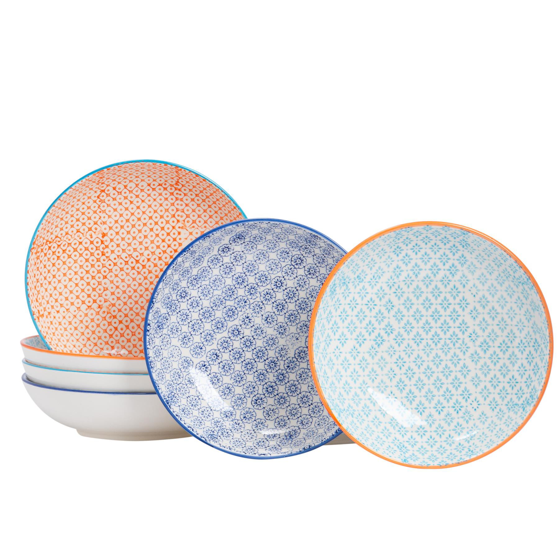 Hand-Printed Pasta Bowls - 22cm - 3 Colours - Pack of 6