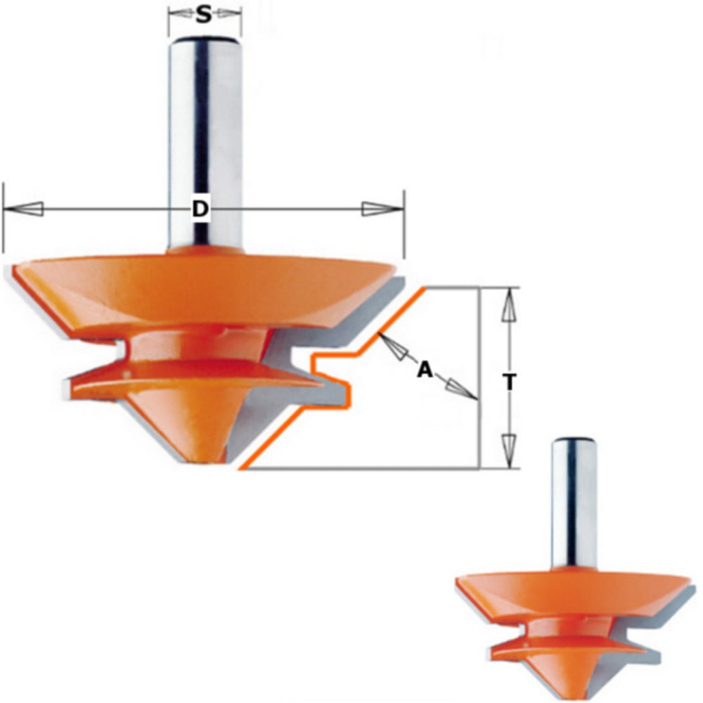 CMT Lock Mitre Router Bit - 50.8 dia x 22.2mm cut x 1/2 shank, 45 deg