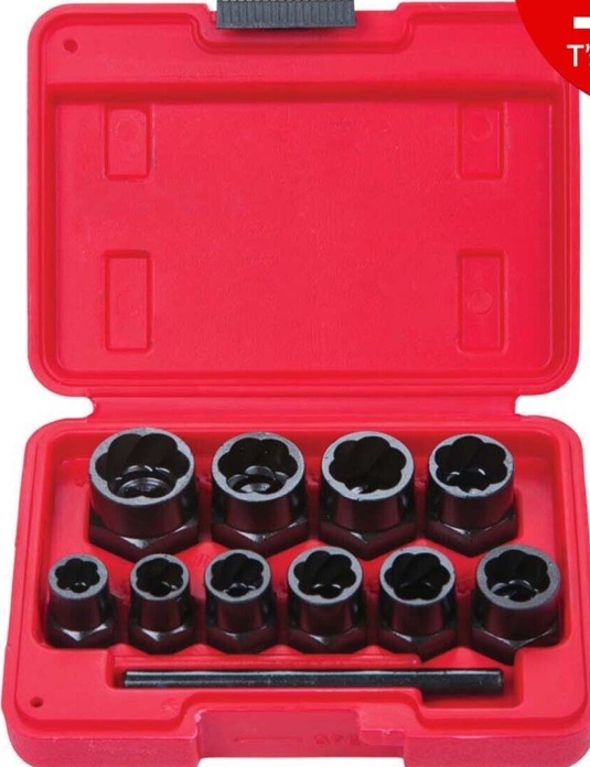 BlueSpot 10pc Damaged Nut Bolt Remover Stud Extractor Socket Set Broken Removal