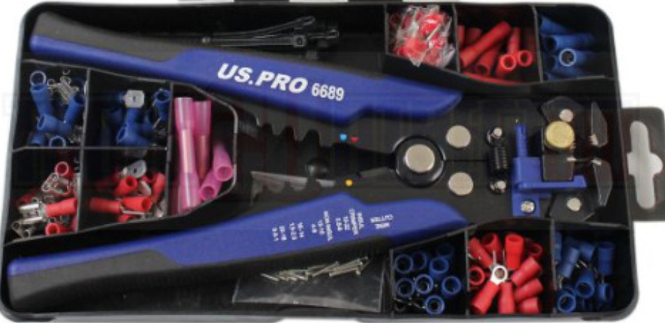 US PRO Tools Auto Wire Stripper, Cutter, Terminal Crimper & Terminal Set 6830