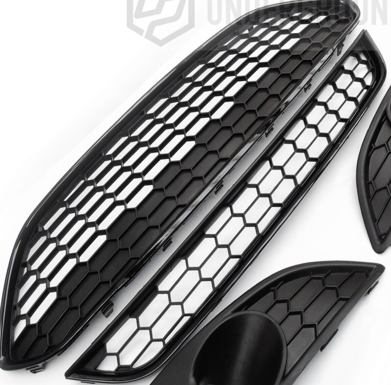 ZETEC S HONEYCOMB GLOSS BLACK FRONT GRILLE FOG LIGHT COVERS FOR FORD FIESTA MK7