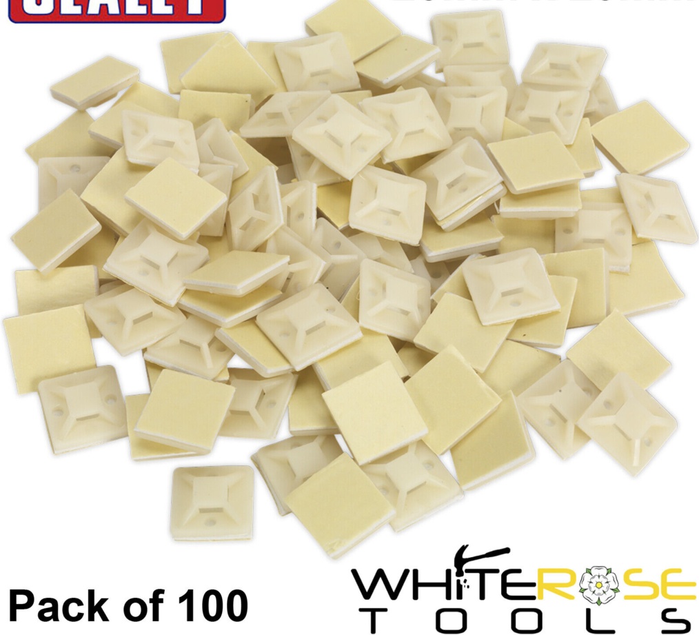 Sealey CTM2020W Self-Adhesive Cable Tie Mount 20 x 20mm, White - Pack of 100