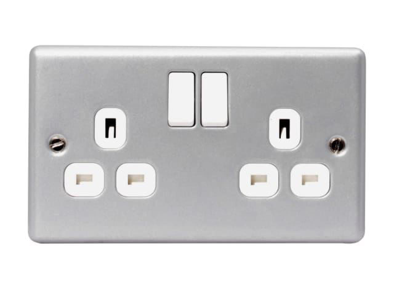 Metal Clad 13AMP Double 2 Gang Switched Socket Twin Industrial Wall Socket Plug