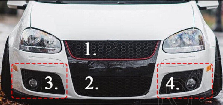 Front Bumper Fog Light Grills Set Center Lower Grill For VW Golf Jetta MK5 05-09