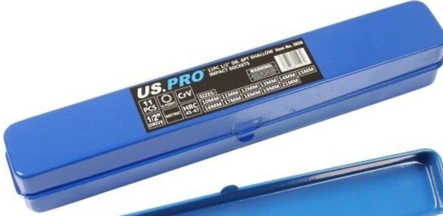 US PRO 11PC 1/2"" Dr Shallow Impact Socket Set Metric 6PT CrV Steel - 3926