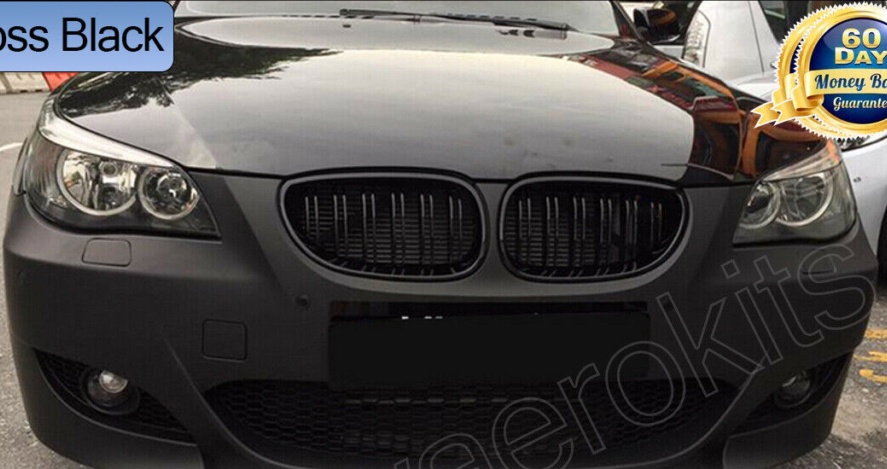 2x Front Kidney Twin Fins Gloss Black Grilles Grill For BMW E60 E61 M5 2003-2009