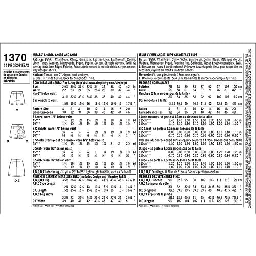 Simplicity Paper Sewing Pattern 1370