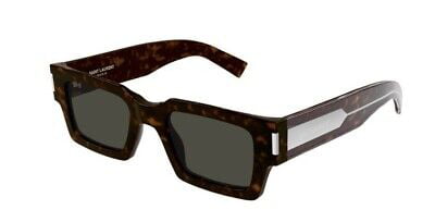 Saint Laurent Unisex Brown Rectangle Dark Shiny Havana W Silver Grey Sl572 In