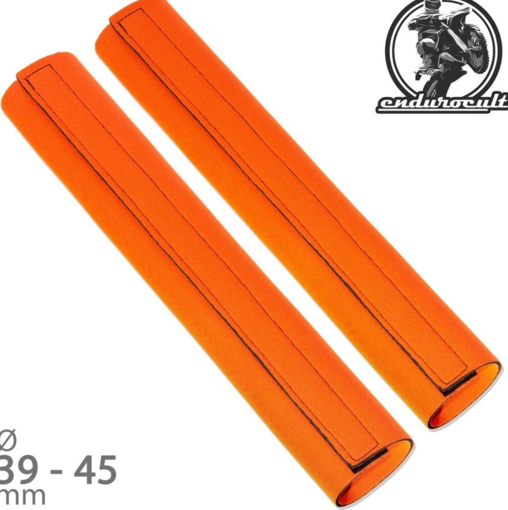 Neoprene hook and loop fork protectors long orange 39-45 mm fork tube diameter