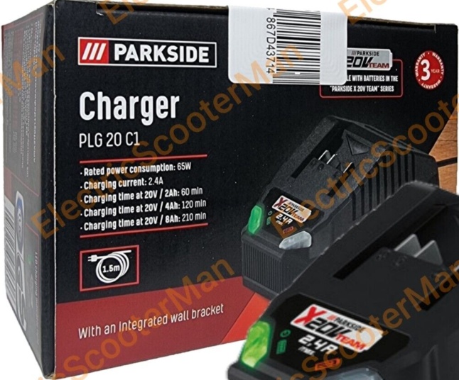 Parkside 20V 2.4A Battery Charger for 2Ah 4Ah 8Ah X20V Team Series Cordless Tool