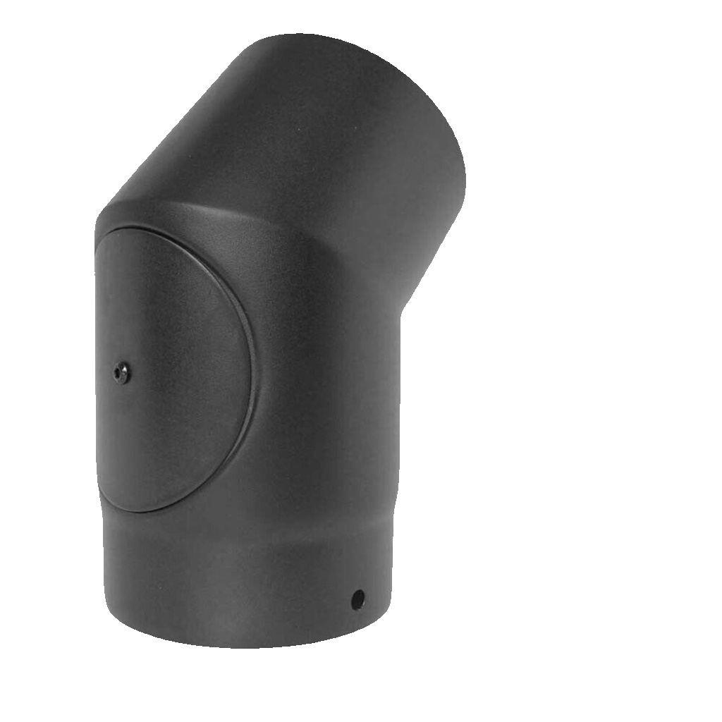 45 Degree Bend c/w Door 6inch 150mm Vitreous Enamel Matt Black Flue Pipe Bend