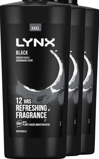 Lynx Black Shower Gel with Frozen Pear & Cedarwood HD Fragrance 700ml, 6 Pack