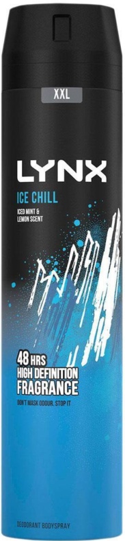 Lynx XXL Ice Chill Body Spray 250ml 3 Pack Mens Deodorant 48H Mint Lemon Scent