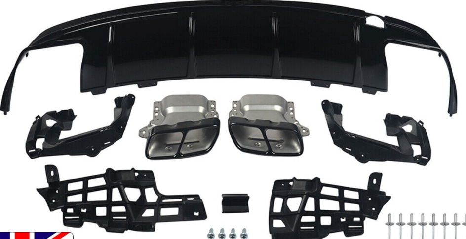 FOR MERCEDES CLA W117/C117/X117 CLA45 STYLE REAR DIFFUSER+TAILPIPES GLOSS BLACK