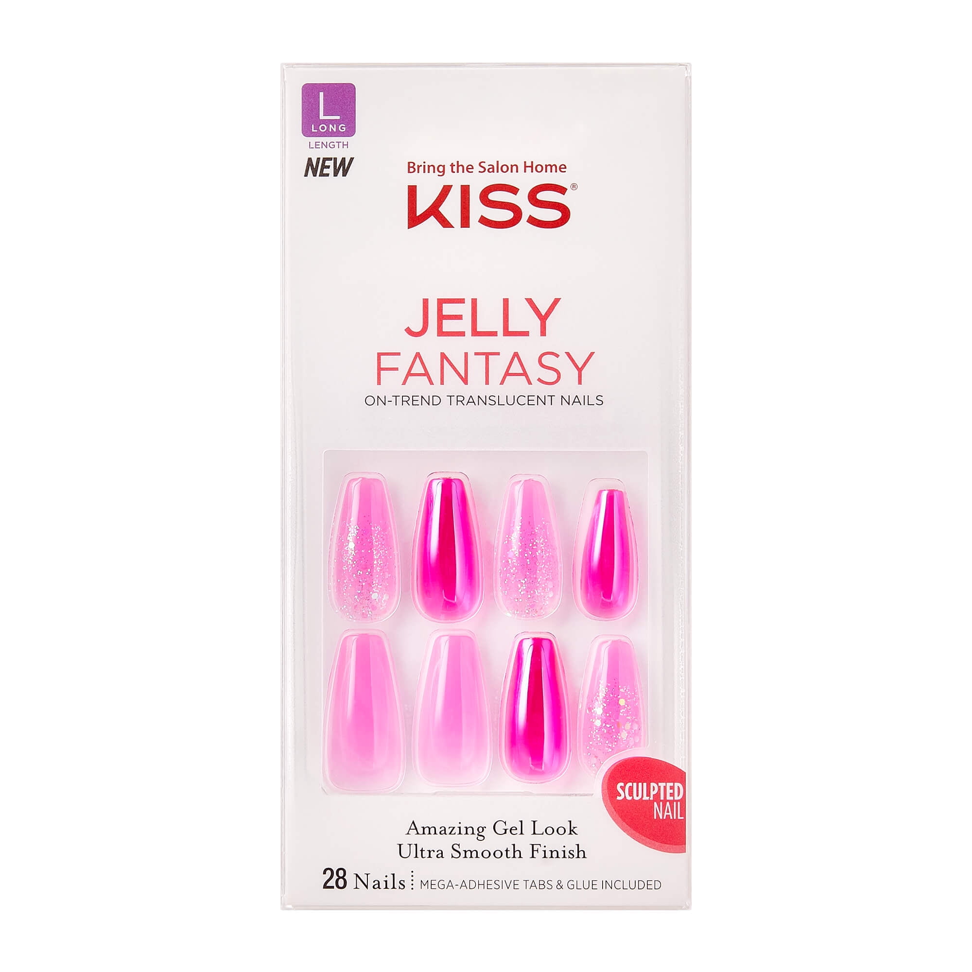 Kiss Jelly Fantasy Collection, Jelly Baby, Long Length Translucent Sculpted Nails, Includes 28 False Nails, Nail Glue, Nail File, And Manicure Stick