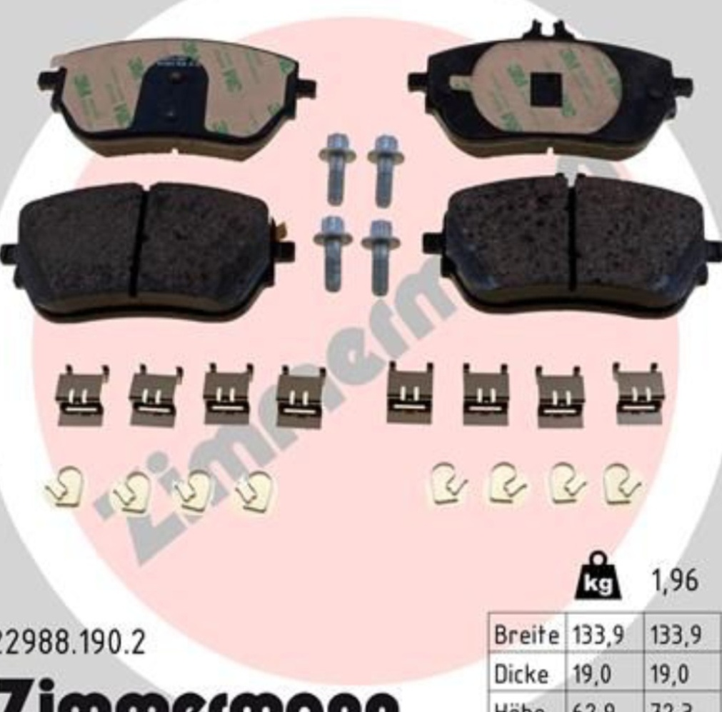 Front ZIMMERMANN 22988.190.2 Brake Pad Set, disc brake for MERCEDES-BENZ,MERCEDE