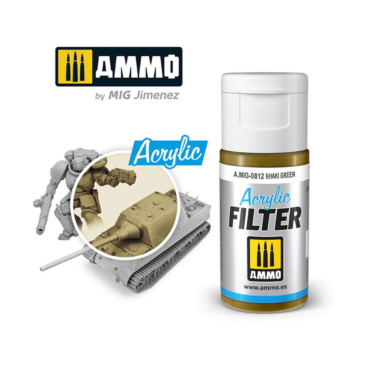 Ammo Mig A.Mig0812 15ml - Acrylic Filter - Khaki Green