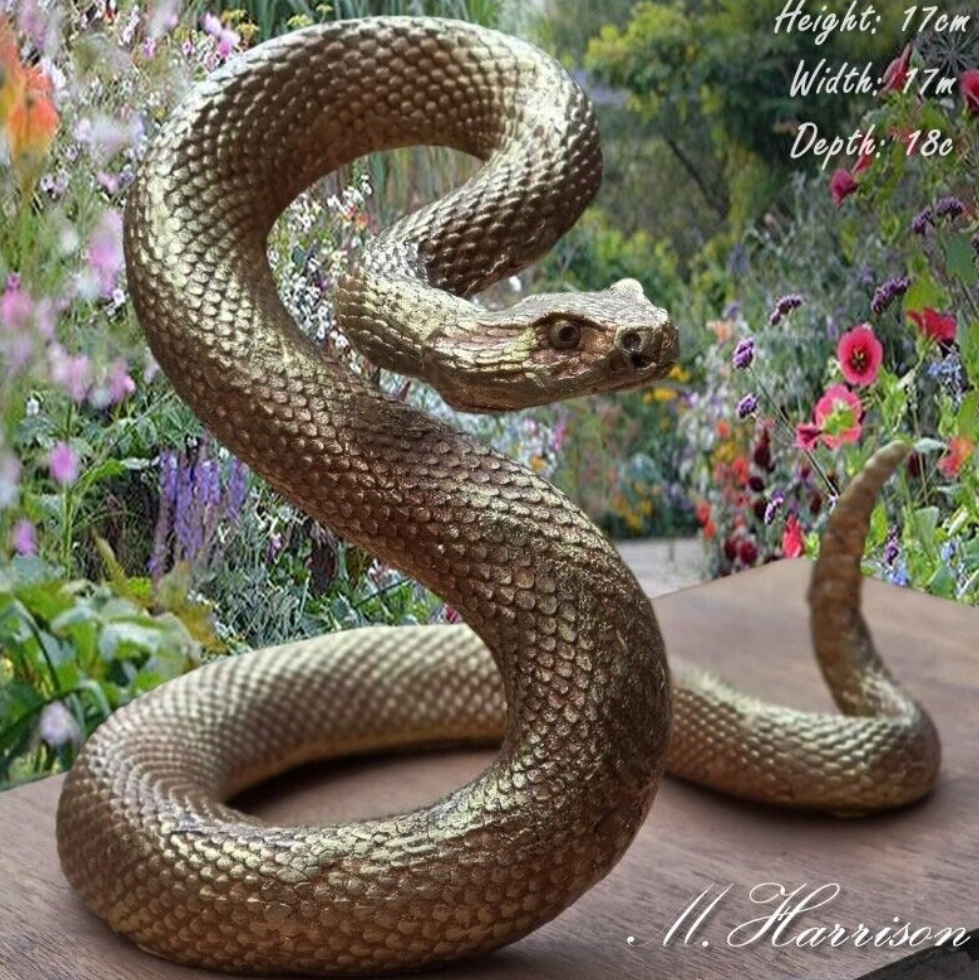 Gold Coiled Serpent Snake, Golden Sculpture Resin Reptile Ornament Figurine