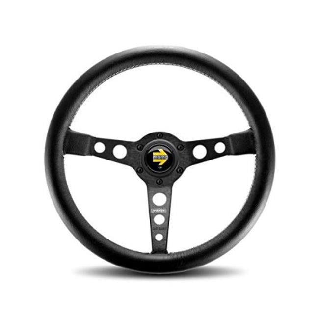 Momo Prototipo - 350mm Dia Leather Black Spoke Steering Wheel - 37mm Flat Dish