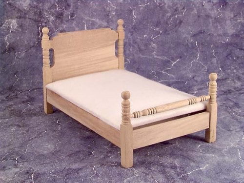 Dolls House Single Bed Unfinished Bare Wood Miniature Bedroom Furniture