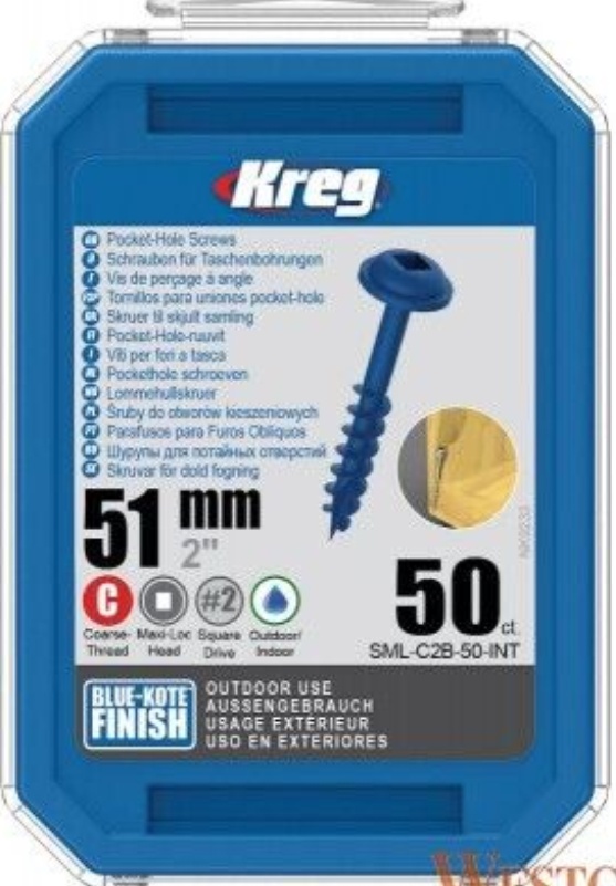 Kreg Pack of 50 Blue-Kote WR Pocket Screws 51mm 2"" #8 Coarse Washer Head