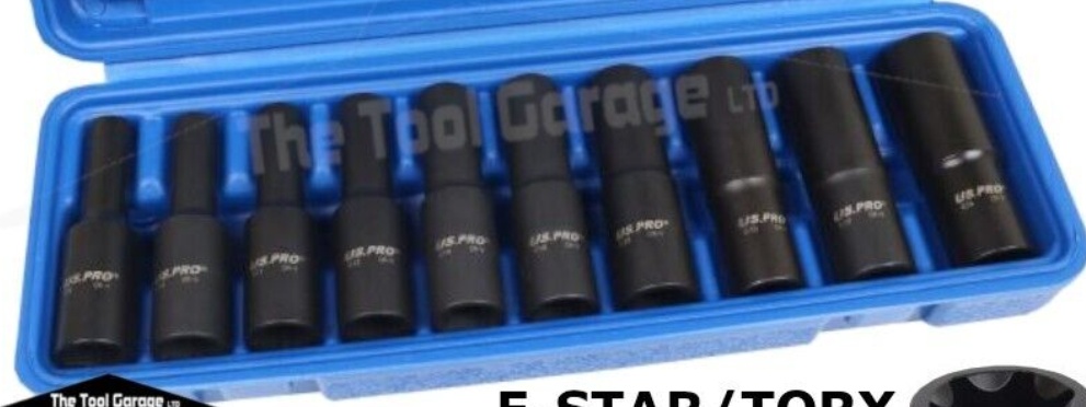 US PRO Tools 10pc 1/2"" Dr Deep Impact E-Star Sockets For Wrench, E8 to E24, 7524 - Image 3