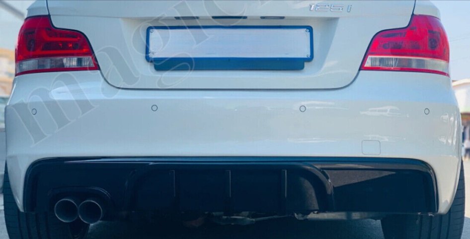 FOR BMW 1 SERIES E82 M SPORT REAR DIFFUSER GLOSS BLACK SPOILER 2007-13 With LED
