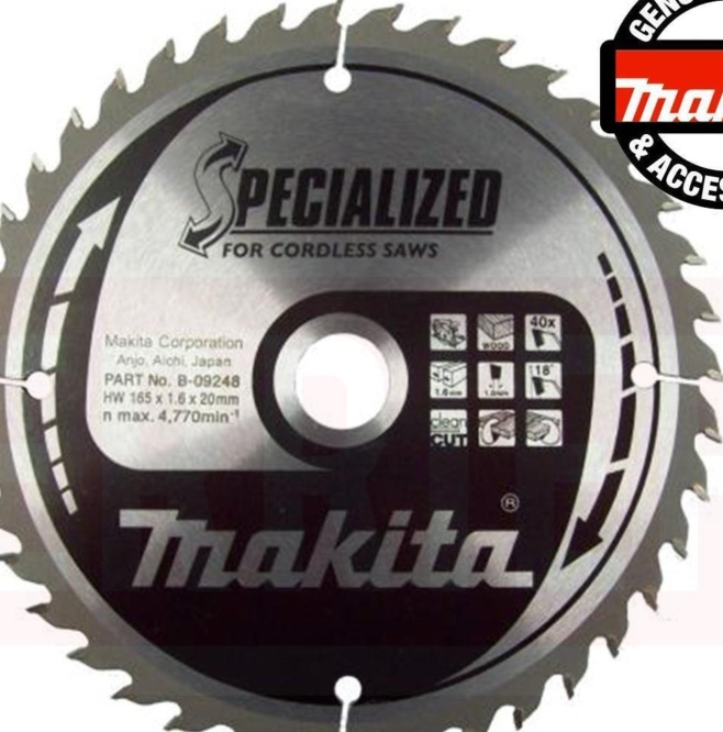 Makita B-32960  TCT Wood Cutting Circular Saw Blade 165mm x 20mm x 40T