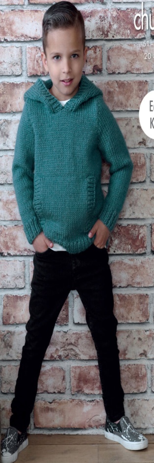 Easy Knit Boys Hooded Round Neck Jumper Chunky Knitting Pattern King Cole 4971