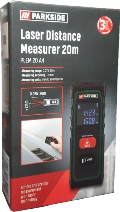 Parkside Laser Distance Measurer 20m PLEM 20 A4 Simple and Precise Measurments