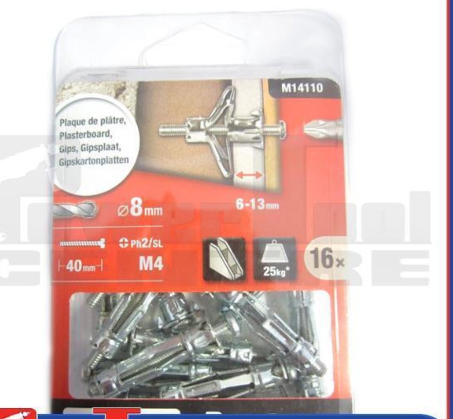 Black & Decker Pack of 16 M14110 Plasterboard Cavity Wall Fixings Anchor Plugs