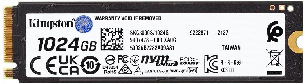 Kingston Kc3000 SKC3000S/1024G 1Tb Nvme M.2 Pcie 4.0 Nvme Ssd Read 7000Mb/S Writ