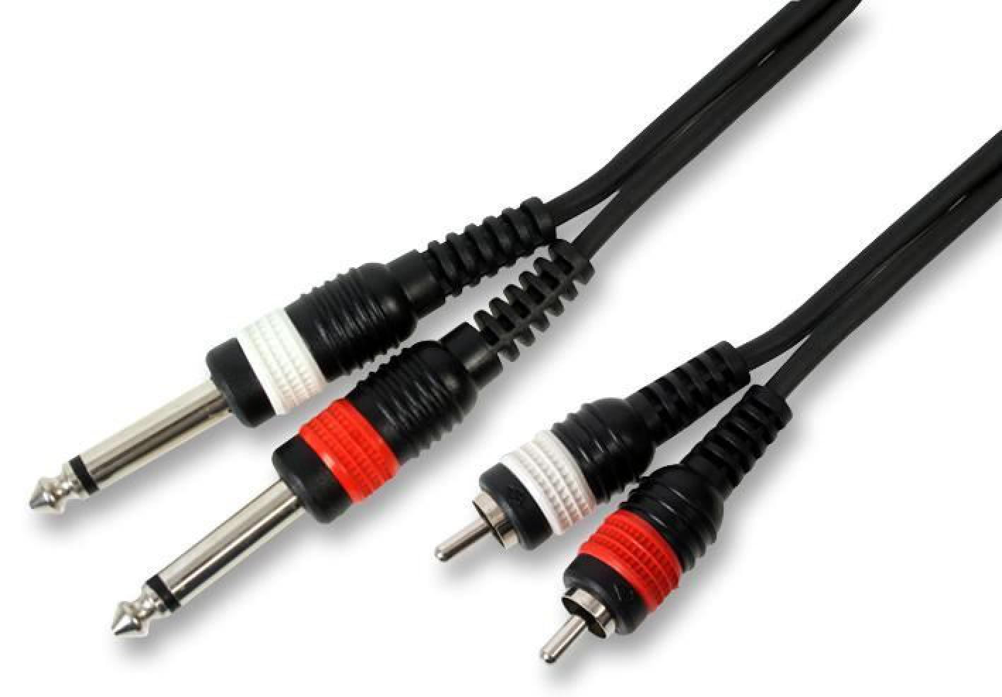 PULSE 3m 2x 6.35mm (1/4"") Mono Jack to 2x Phono (RCA) Plug Lead Audio DJ Cable