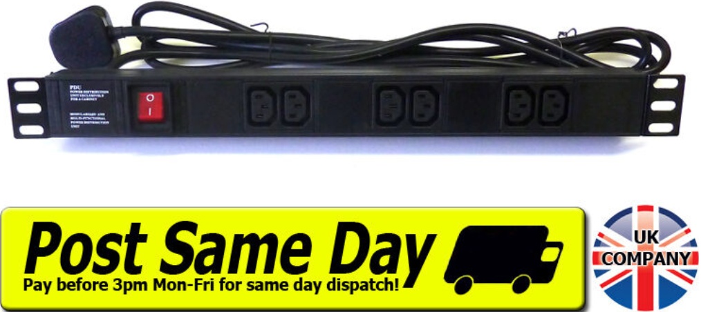 6 Way Vertical Mains Unit Rack Mount IEC PDU 19"" 13A Network Mains Unit Comms