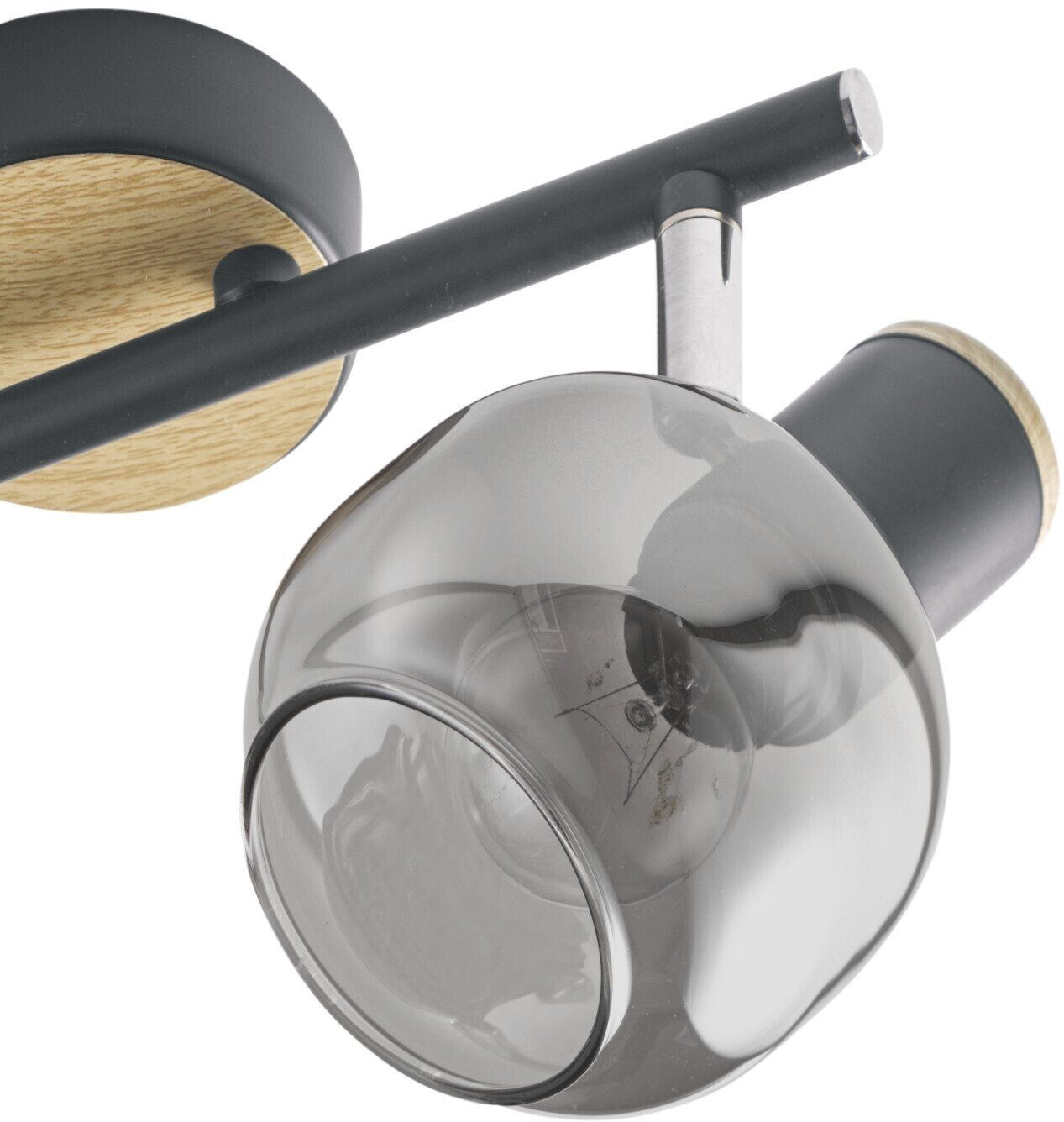 Näve Deckenleuchte 1350122 - 2-flammig mit Rauchglas, Metall, Glas, Schwarz/Rauchgrau