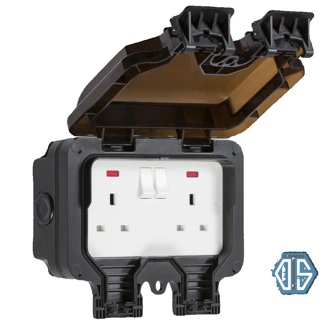 Waterproof Outdoor 13A 2Gang Switched Socket Double IP66 Outside Knightsbridge