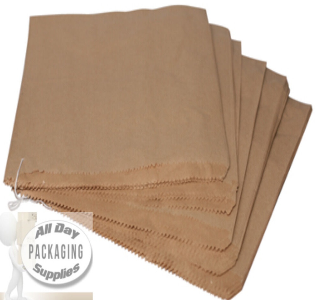 1000 SMALL BROWN PAPER FLAT STRUNG BAGS 7 X 7"" FRUIT VEG SWEETS FOOD 180x180mm
