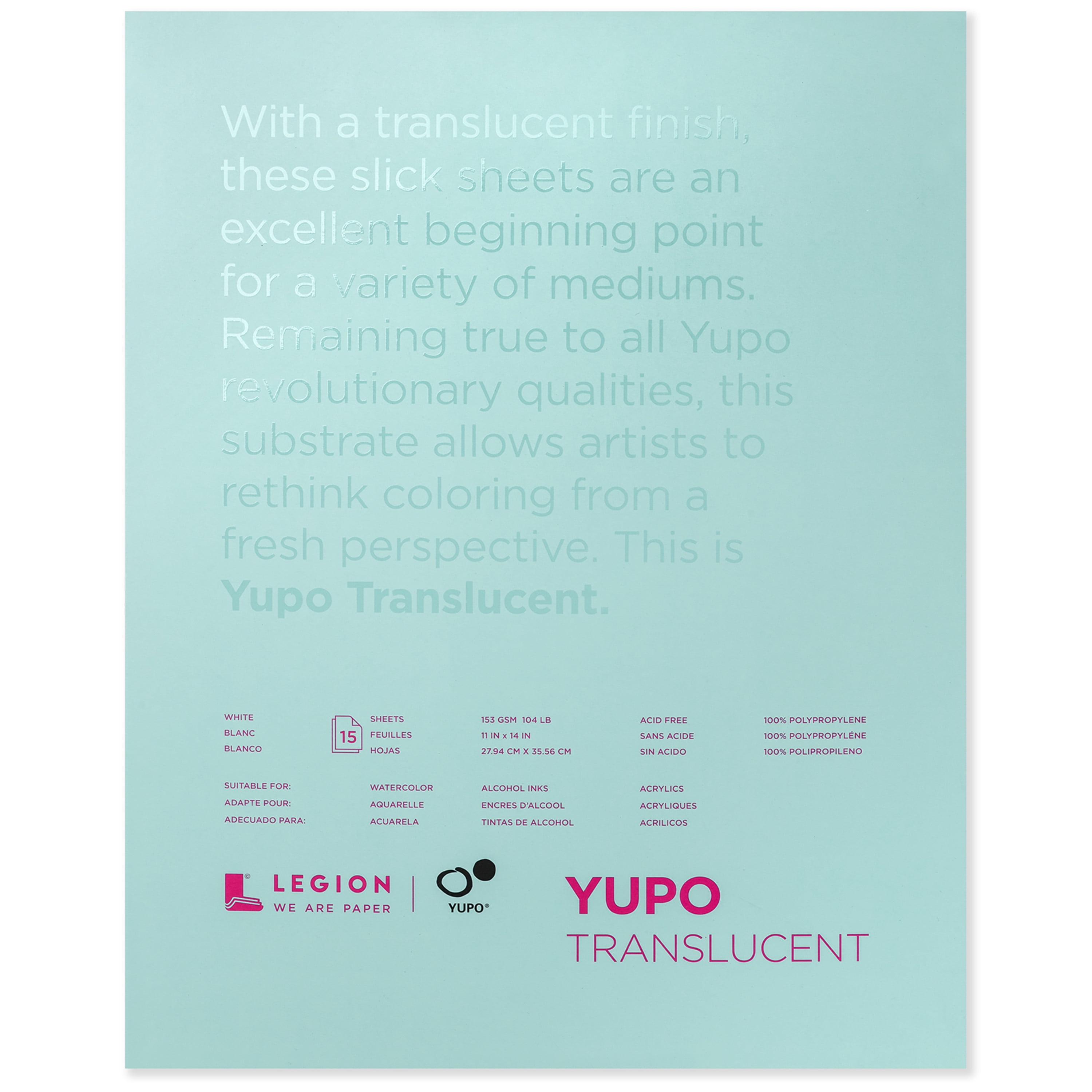 Yupo Translucent Watercolour Paper Pad Polypropylene 11x14in 153gsm 15 Sheets