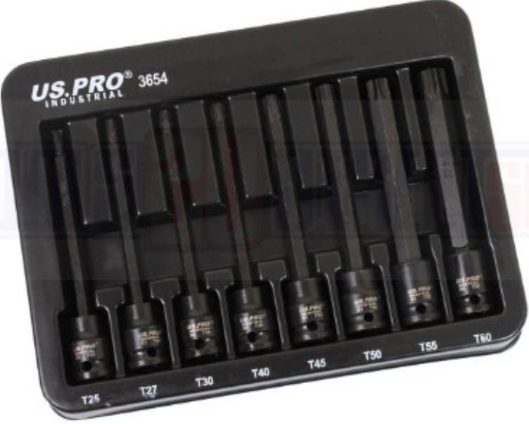 US PRO Industrial 8pc 3/8"" DR Extra Long Impact Star Torx Bit Socket Set T25-T60