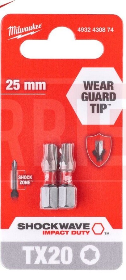 Milwaukee - SHOCKWAVE™ IMPACT DUTY Screwdriver Bits TX20 25mm - 2 Piece - SALE