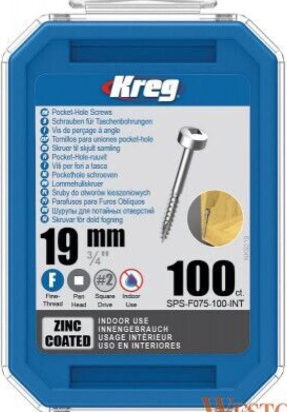 Kreg Pack of 100 Carton of Zinc Pocket Screws 19mm 0.75"" #6 Fine Pan-Head