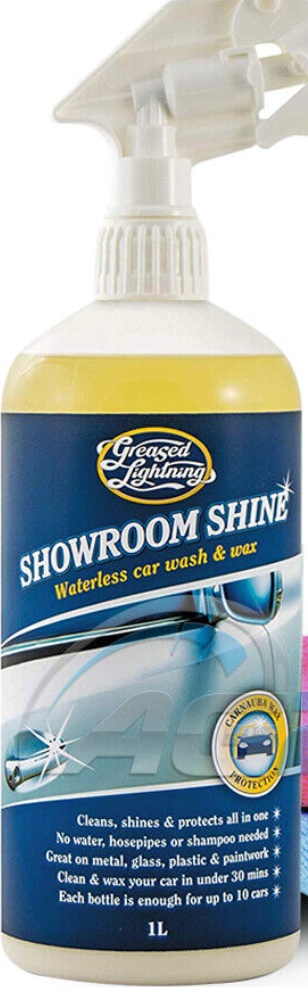 GREASED LIGHTNING SHOWROOM SHINE WATERLESS CARWASH POLISH WAX 1Ltr  + 2 Cloths