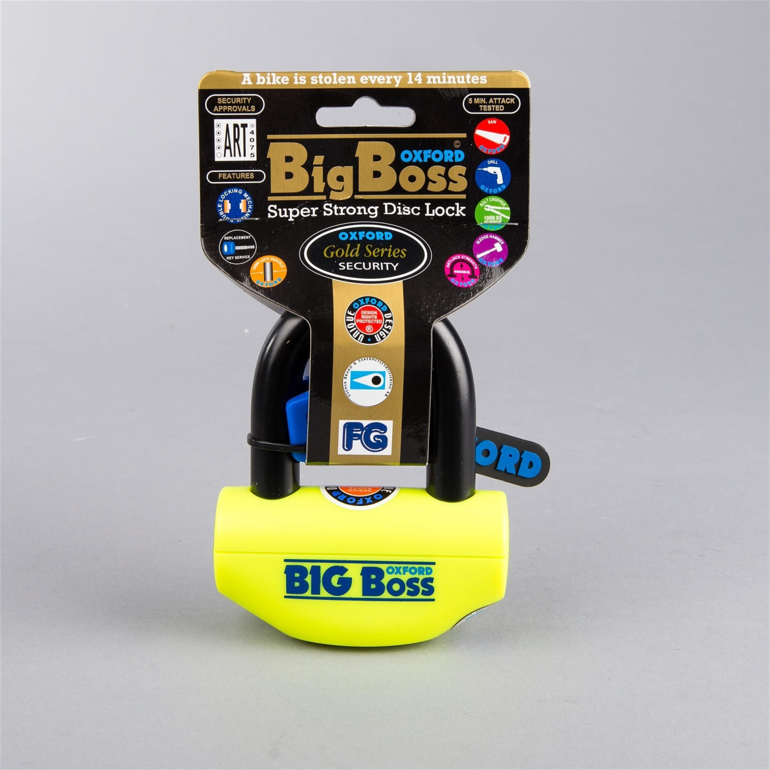 Free Shipping Oxford Big Boss Disk Lock 16mm Yellow Certified - NEW